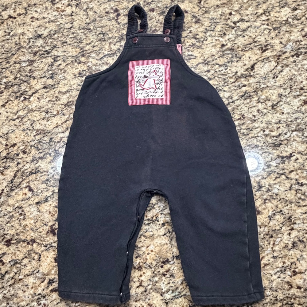 Baby Gap Overalls Black Red Gingham Rabbit Patch Bib‎ 18-24 Months XL